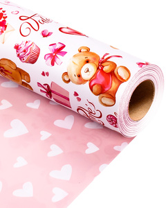 Valentine' Day gift wrapping paper Pink cartoon <b>teddy</b> bear balloon <b>with</b> <b>heart</b> pattern design Original design customizable - Product Image 4