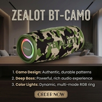 ZEALOT S56 40W Haut-parleur sans fil portable stéréo fort IP67 Haut-parleurs étanches avec basses profondes/lumière LED/carte TF/AUX/haut-parleur TWS