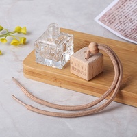Diffuseur de parfum en verre nid d'abeille carré avec couvercle en bois, corde brune, couvercle en bois, flacon de parfum pour voiture