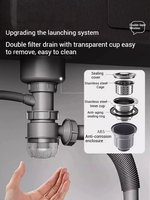 Évier de cuisine multifonctionnel à affichage numérique à LED en acier inoxydable anti-rayures Robinet de lave-tasse à cascade en acier inoxydable à quatre trous