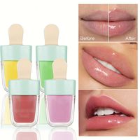 Huile à lèvres hydratante instantanée aux quatre fruits, brillant à lèvres en forme de crème glacée mignon, sérum repulpant pour les lèvres avec applicateur brosse