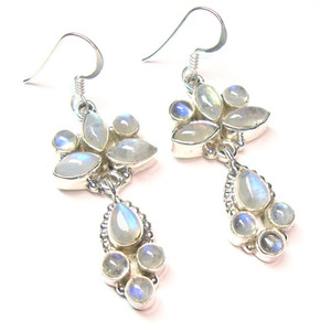 Pendiente arcoíris natural piedra lunar plata de ley pura 925 hecho a mano multi-piedra estilo étnico indio pendientes colgantes - Product Image 3