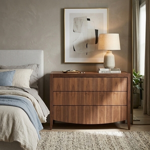Commode moderne en bois massif avec façade incurvée, commode scandinave en teck massif modèle Bowfront - Product Image 6