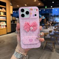 Coque antichoc 3D avec nœud papillon pour iPhone 17 16 15 14 13 Pro Max avec miroir de maquillage, support rabattable et protection coulissante pour appareil photo