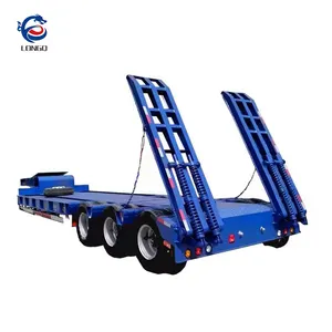 3 aks lowboy yarı römork ağır düşük yükleyici kamyon römork Gooseneck lowbed düz platformlu römork