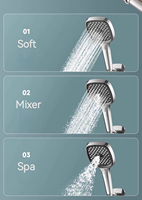 FLOVA Robinet de Douche Monocommande Surpresseur, Accessoire de Douche à Main à Trois Fonctions avec Bouton Poussoir, en Plastique ABS Certifié CUPC pour Salle de Bain
