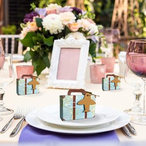 50 Pack Travel Themed Wedding Gift Box <strong>Suitcase</strong> Favor Candy Boxes Paper Box for Food - Product Image 3