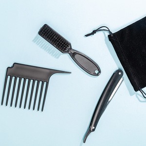 Wanmei Beard Grooming Set Razor Hairbrush Fleece Bag Black Plastic 3 Piece <b>Shaving</b> <b>Kit</b> For Men Facial Hair Care - Product Image 3
