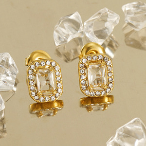 Zogxin Geometric Stud Earrings 18K Plated Square Zircon Bezel Setting For Women Party Jewelry - Product Image 3