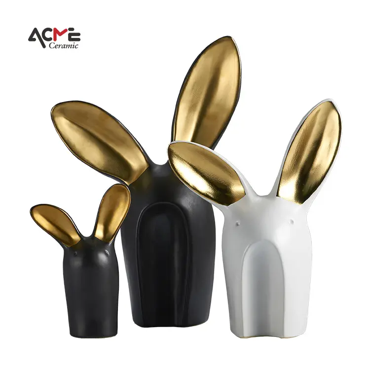 Großhandel White Ceramic Rabbit Home Tischplatte Ostern Dekorationen Hase Ornament für Garten Dekor Kunstwerk