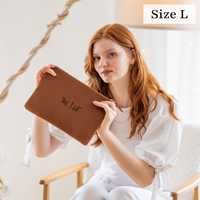 Pochette de maquillage simple à fermeture éclair, grande capacité, en cuir PU avec logo personnalisé et lettres brodées