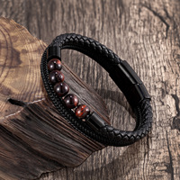 Bijoux de mode personnalisés en argent pour hommes, bracelet en cuir et acier inoxydable, chaîne tressée, boucle magnétique, cadeau