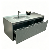 Meuble-lavabo mural flottant en acrylique vert style vintage américain avec vasque intégrée pour villa