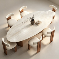 Table à manger en forme de larme, style Wabi-Sabi moderne, en marbre couleur noyer, bois massif, 4 places, pour usage domestique