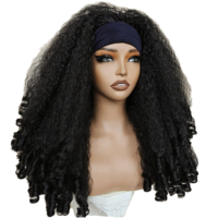 Perruques Afro Bouclées Frisées pour Femmes Noires, Bandeau Réglable, Synthétiques, Classiques, Volumineuses, Résistantes à la Chaleur, Densité 250%