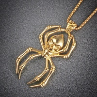 Collier pendentif tête de fantôme en acier inoxydable punk vintage pour hommes, plaqué or pour cadeau
