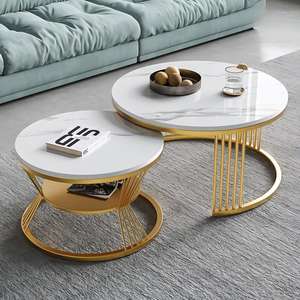 Ensemble <span class=keywords><strong>de</strong></span> tables basses gigognes tendance, style luxe léger, aspect pierre, cadre en <span class=keywords><strong>fer</strong></span> <span class=keywords><strong>forgé</strong></span>, durable, style nordique moderne, petit appartement - Product Image 2
