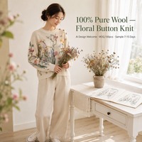 Pull en Laine Pure Personnalisé OEM pour Femme avec Boutons Floraux – Vente en Gros, Tricotage, Marque Privée, Faible MOQ, Échantillon Rapide, Commande en Gros