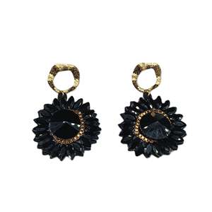 Fashion Drop <b>Earrings</b> Black Crystal Flower Design <b>Gold</b> Plated Stainless Steel <b>Dangle</b> <b>Earrings</b> For Women Jewelry - Product Image 1