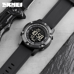 Skmei Digital Watch Men 100m Water Resistant Black Silicone Strap Dual Time Alarm Sport Watch - Product Image 2