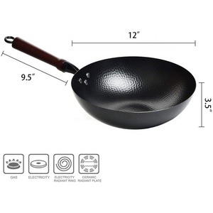 <span class=keywords><strong>Wok</strong></span> <span class=keywords><strong>Chino</strong></span> <span class=keywords><strong>Grande</strong></span> de Acero al Carbono Negro sin Recubrimiento con Mango de Madera para Saltear - Product Image 3