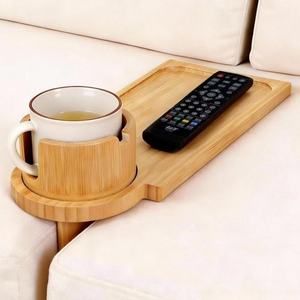 Wooden Sofa <b>Gap</b> Storage Tray With Cup Holder And Remote Slot Rectangle Multifunctional Snack Tray For Living Room Use - Product Image 1