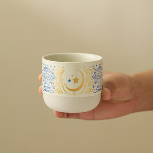 Tazza da Caffè Araba da 230ml per il Ramadan, Tazza Islamica in Ceramica Grezza con Motivo Stella e Luna, Regalo per l'Eid - Product Image 5