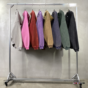 Bán buôn người đàn ông của thời trang dạo phố Heavyweight quá khổ hoodie không có chuỗi Zip Up cổ điển rửa axit in phun kỹ thuật chúng tôi Kích thước Hoodies - Product Image 1