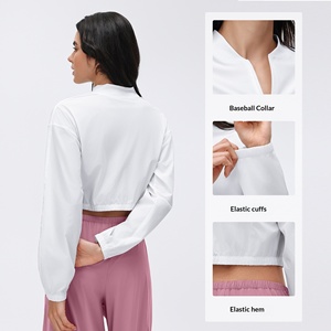 Camicetta Corta da <span class=keywords><strong>Donna</strong></span> a Maniche Lunghe, Primaverile Estiva, in Nylon Traspirante, con Cerniera, Collo Alto, Casual, per Fitness - Product Image 2