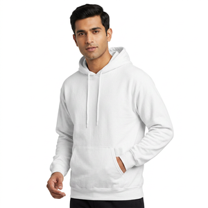 Sweat à capuche pour homme, style streetwear, couleur blanche, 100% coton molletonné, avec poche. - Product Image 1