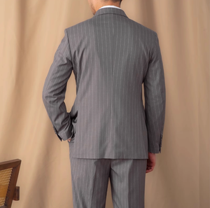 Ensemble de costume vintage britannique rayé croisé <span class=keywords><strong>chic</strong></span> gris anthracite – Veste et pantalon pour homme, idéal pour les occasions professionnelles et formelles - Product Image 2