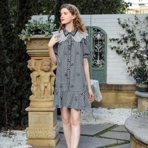 Gaun Gadis Manis Kisi Hitam dan Putih Gaya Kuliah Gaun Wanita Vestidos Casuales De Mujer Musim Panas - Product Image 6