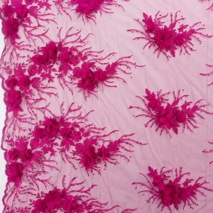 Tissu en Tulle Bleu Marine Brodé de Fleurs 3D, Dentelle Africaine Écologique Perlée en Maille pour Robes de Mariage et Fêtes HY0976-1 Animal Dress - Product Image 2