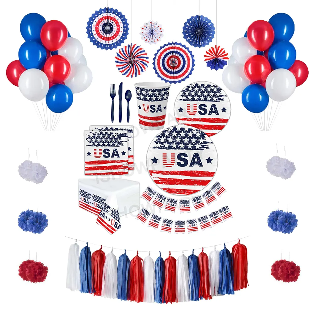 American Independence Day 4th of July Party Decoration USA Nation Flag Banner Home Wall Decor Paper Plates Party Supplies