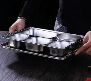 304 Thép Không Gỉ 5 Ngăn Phần (4 Hình Chữ Nhật + 1 Vòng) Hình Chữ Nhật Bữa Ăn Tối Chia Tấm Thali Cho Nhà Hàng - Product Image 5