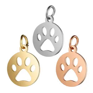 Low Price High Quality Fine Jewelry Making Accessory Charms Hollow Round Design Animal Dog Paw Pendant