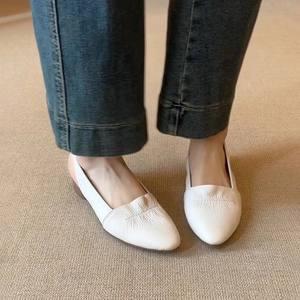 Sheepskin Version~Women's French Soft Leather Comfortable Back Strap <b>Low</b> <b>Heel</b> Peep-<b>toe</b> Pointed <b>Toe</b> Minimalist <b>Closed</b> <b>Toe</b> Sandals - Product Image 6