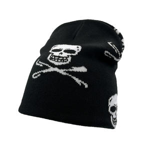 Halloween crâne os croisés <span class=keywords><strong>bonnet</strong></span> chapeaux <span class=keywords><strong>pour</strong></span> femmes hommes drôle hiver chaud confortable extensible tricoté revers squelette casquette - Product Image 2