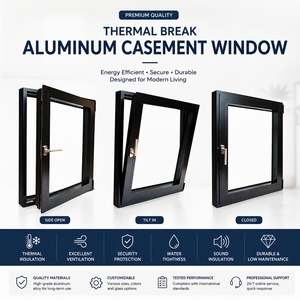 Fenêtre en <span class=keywords><strong>aluminium</strong></span> à rupture de pont thermique de style européen, à ouverture double battante et oscillo-battante, pour bâtiments écoénergétiques - Product Image 1