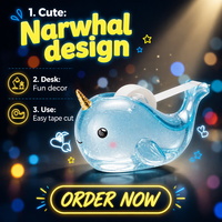 Distributeur de ruban adhésif en résine personnalisé Narval – Nouveauté créature marine, support de bureau pour ruban adhésif, idéal pour la maison, l'école et les cadeaux promotionnels