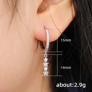 Orecchini a cerchio a forma di stella per donna, stile dolce, gioielli per le orecchie con pietre scintillanti, accessori da indossare ogni giorno - Product Image 5