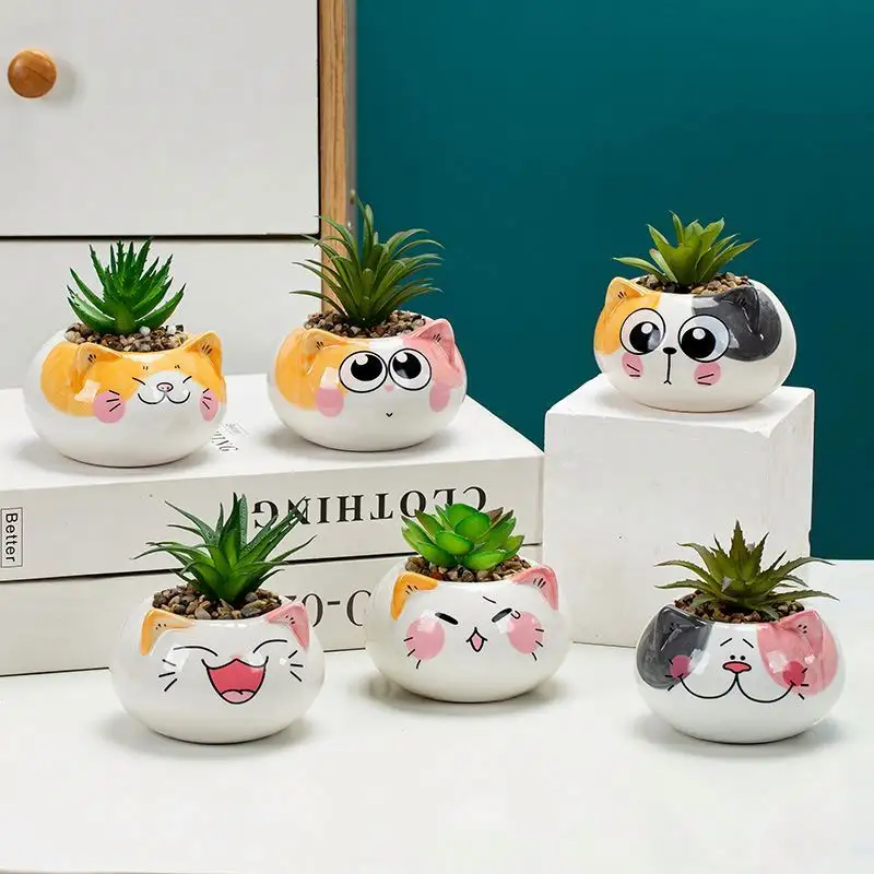 Nette Fuchs Katze Hund Tierform, Bonsai Pflanz gefäße Kreative Cartoon Keramik Suculenta Blumentopf Home Office Desktop Dekoration/