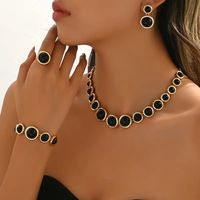 Ensemble de bijoux Jachon Fashion fait à la main avec des perles noires géométriques exagérées, collier, boucles d'oreilles, bague, bracelet, 5 pièces/ensemble pour femmes