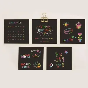 Jumon Magic Rainbow <b>Scratch</b> Mini Notes Paper Pad Cards Drawing Toys Set with Bamboo Pens for Children Kids DIY Educational T-60 - Product Image 4