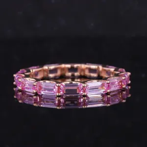 Starsgem Women's Pink color Lab Grown Sapphire Gemstaones 14K solid Rose Gold Eternal Band Wedding Ring
