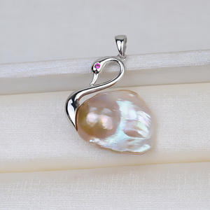 Handmade S925 Silver Baroque Pendant Large <b>Swan</b> <b>Head</b> Double-Sided Necklace Shaped Pearl with Hollow Base DIY Accessory 1774 - Product Image 3