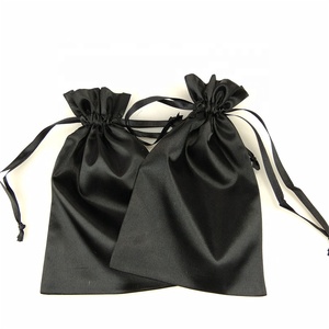 Benutzer definierte schwarze <span class=keywords><strong>Satin</strong></span> Kordel zug Taschen mit Logo gedruckt leichte wieder verwendbare Geschenk beutel für Schmuck Verpackung und Lagerung - Product Image 3
