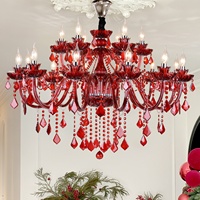 Lustre LED en cristal coloré de style européen, luminaire suspendu rouge 650 mm pour la maison, le bureau, les cafés, les cybercafés, les mariages