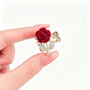 Best Sales Elegant Temperament Small Red <b>Rose</b> Shaped Hairpin <b>Light</b> Luxury Women's Alloy Hairpins Fashion Jewelry Wholesale - Product Image 6