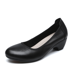 Chaussures à talons compensés confortables en cuir à bout rond pour femmes, idéales pour le bureau - Product Image 5